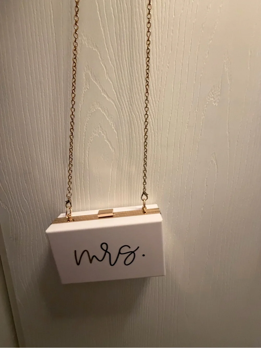 Mrs. White Acrylic Box Clutch with Gold Chain